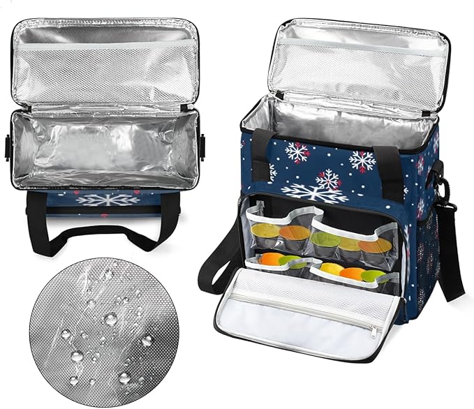Christmas Snowflakes Coffee Maker Carrying Bag Modern Snowflakes Travel Storage Bag Compatible with K-Mini or K-Mini Plus Single Serve Coffee Brewer Carrying Case with Pockets &amp Shoulder Strap