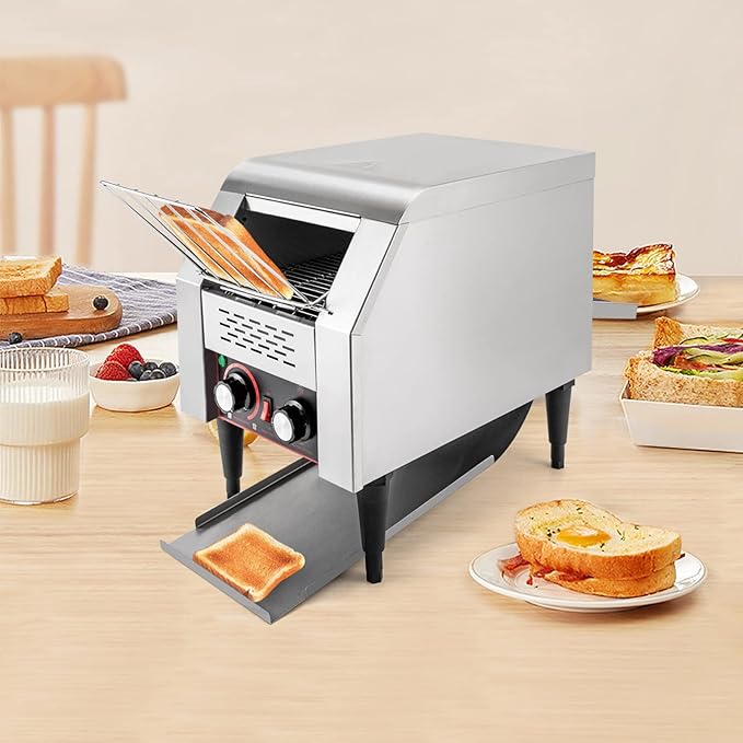 Commercial Electric Conveyor Toaster w/ 7 Speed Adjustable Countertop Stainless Steel Bread Toaster For Bagel Burgers bun Baked Food Sandwich 110V Heavy Duty Restaurant Toaster (150 Slices/H)