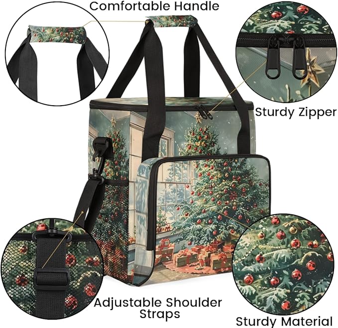 Retro Tree Coffee Maker Carrying Bag Christmas Festivals Travel Storage Bag Compatible with K-Mini or K-Mini Plus Single Serve Coffee Brewer Carrying Case with Multiple Pockets &amp Shoulder Strap