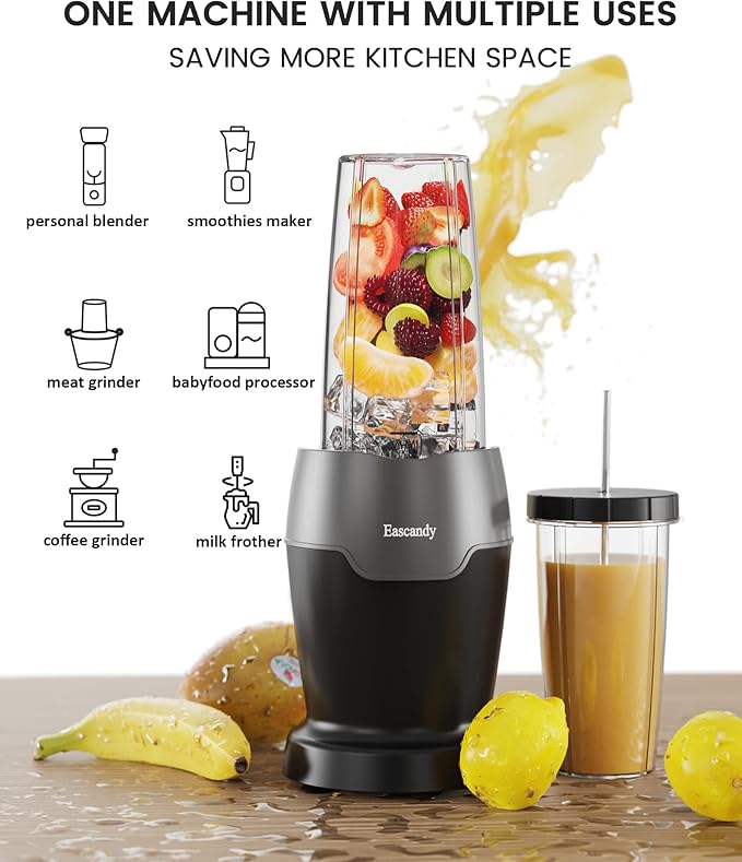 Real 900W Watts Smoothie Blender for Shakes and Smoothies 7 in 1 Set Personal Blender Germany 3D Stainless Steel 6-Leaves Blades Smoothie Maker with 2 Pieces 24 OZ Tritan Sport Cups