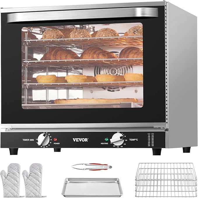 VEVOR Commercial Countertop Oven 66L 4-Tier Toaster Ovens with Tempered Glass Door Wire Racks &amp Tray 2800W Stainless Steel Baking Ovens for Restaurant Bakery (AC208~240V60Hz 6-20P Plug &amp