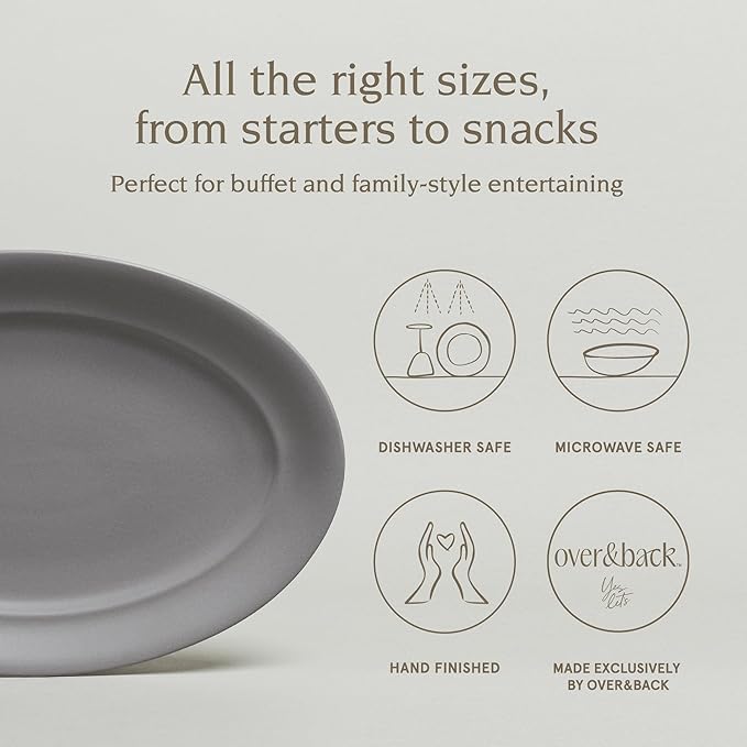 over&ampback Rim Stoneware Serving Platter - Elegant 1-Piece Oval Serving Platter to Complete Your Kitchen Set - 16 L x 10.8 W Semi-Matte Charcoal