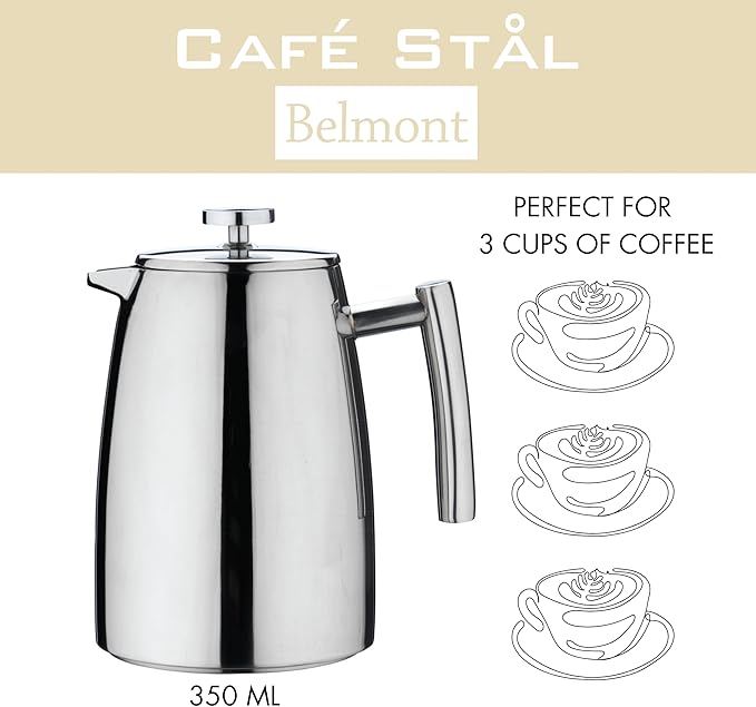 Belmont 3 Cup Double Walled Cafetiere Coffee Maker Mirror Finish 350ml