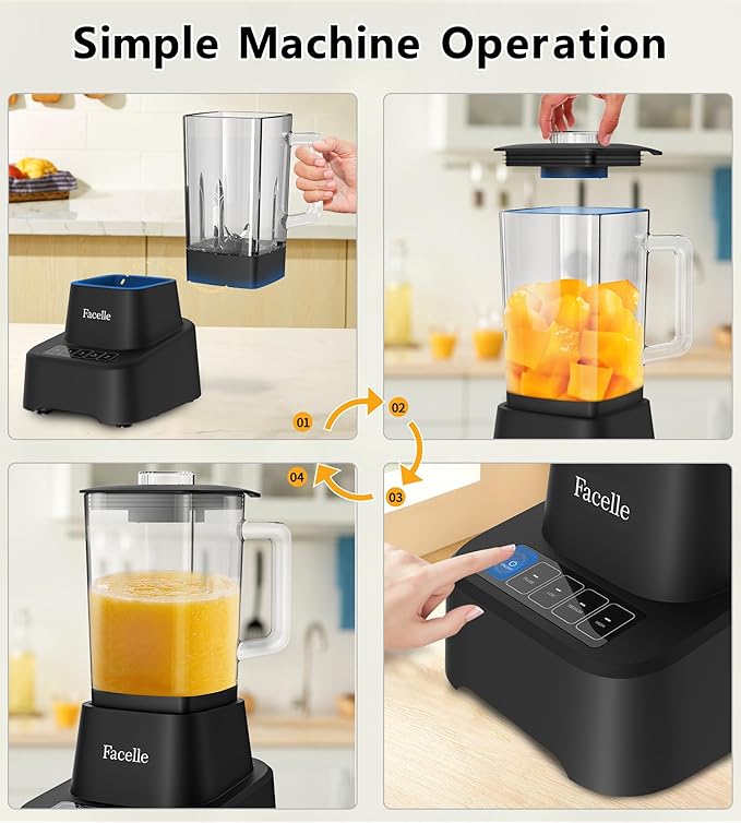 Smoothie Blender Facelle Countertop Blender for Kitchen 55 oz Glass blender for smoothies and Shakes Licuadora Smoothie maker with touchscreen 3+P Speeds Cleaning brush ＆ removable SS304 blade