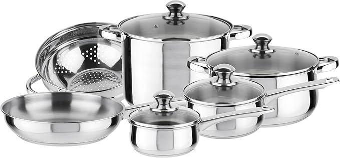 MAGEFESA Vesta 10-Piece Cookware Set Crafted from Stainless Steel Easy to Clean and Dishwasher Safe Soft-Touch Metal Handles for a Comfortable Grip