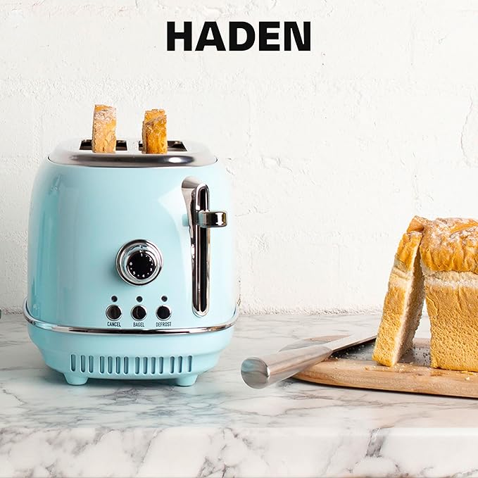 Haden Heritage 2 Slice Wide Slot Stainless Steel Toaster with Adjustable Browning Control &amp Non-Slip Feet Turquoise &amp Chrome