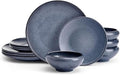 Mikasa Rylan 12 Piece Dinnerware Plate Bowl Set Service for 4 Blue