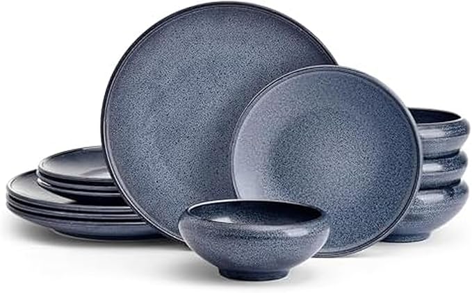 Mikasa Rylan 12 Piece Dinnerware Plate Bowl Set Service for 4 Blue