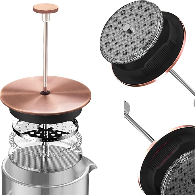 French Press Coffee Maker 8 cups 34 oz 304 Stainless Steel Coffee Press with 4 Filter Screens Easy Clean Heat Resistant Borosilicate Glass - Free 100% BPA… (Candy Sparkle-AYUTYT 34 oz)