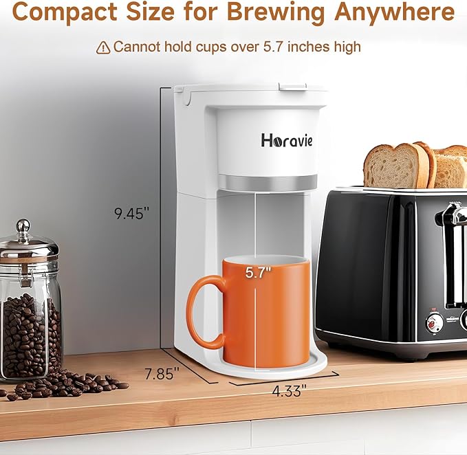 Small Single Serve Coffee Maker Fast Brew One Cup Coffee Machine for K Cup and Grounds 6 to 12 oz. Brew Sizes Capsule Coffee Machine with Descaling Reminder and Viewing Tank White