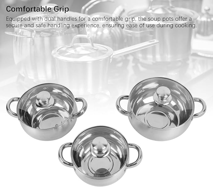 3Pcs Stainless Steel Cookware Set Thick Bottom Kitchen Cookware Set Cooking Pots for Home Kitchen Cooking Boiling