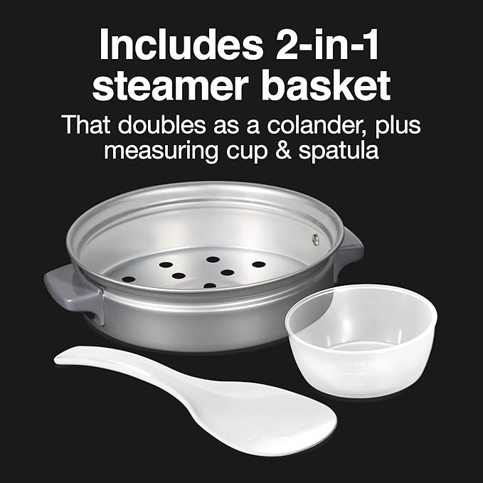 Proctor Silex Rice Cooker &amp Food Steamer 6 Cups Cooked (3 Cups Uncooked) Includes Steam and Rinsing Basket Black (37510)