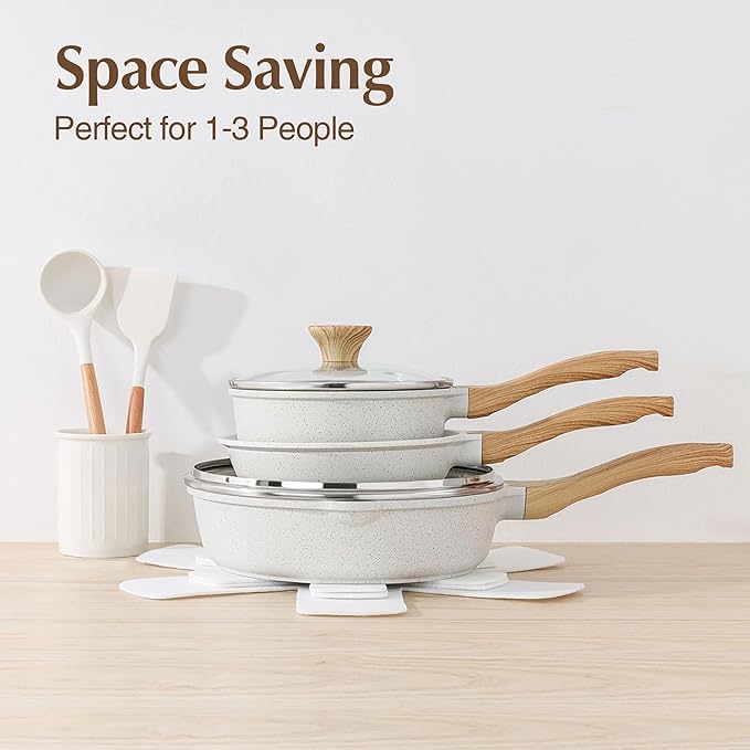 Ceramic Nonstick Pots and Pans Set 11Pcs Healthy Non Stick Cookware Set with Pots Protectors Induction Kitchen Cookware Sets White