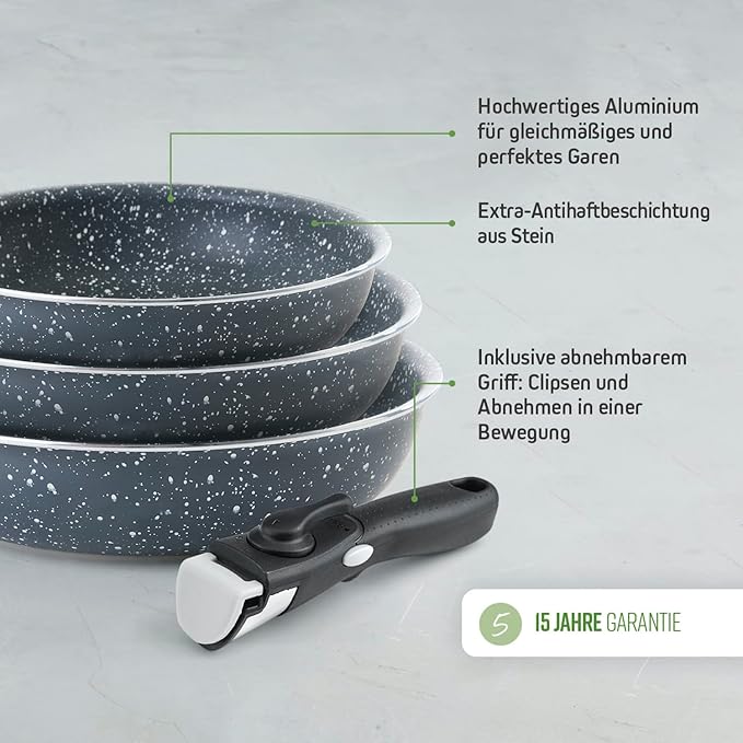 by Brandt 194-008 4-Piece Cookware Set of 3 Pans 20/24 / 28 cm Marble Grey Aluminium