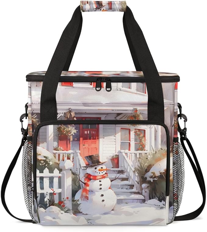 Xmas Snowman Coffee Maker Carrying Bag Graffiti Snowman Travel Storage Bag Compatible with K-Mini or K-Mini Plus Single Serve Coffee Brewer Carrying Case with Multiple Pockets &amp Shoulder Strap