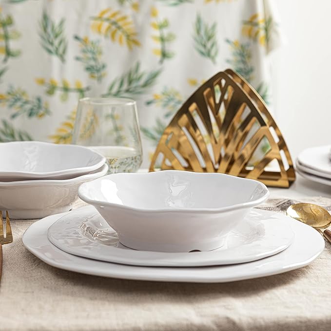 LEHAHA Basic White Melamine Dinnerware Sets 18 Piece melamine dishes set Service for 6 Plates and Bowls Sets Great for Indoor and Outdoor Use Dishwasher safe…