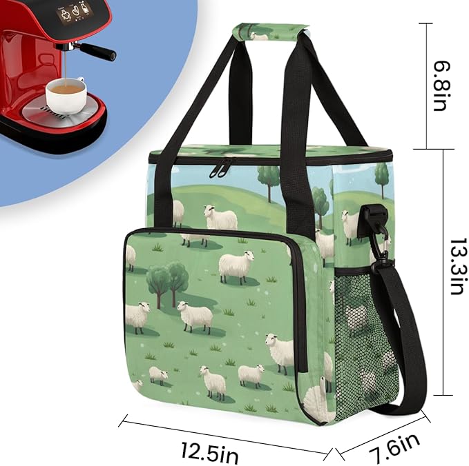 Cute Sheep Coffee Maker Carrying Bag Steppe Trees Travel Storage Bag Compatible with K-Mini or K-Mini Plus Single Serve Coffee Brewer Carrying Case with Multiple Pockets &amp Shoulder Strap