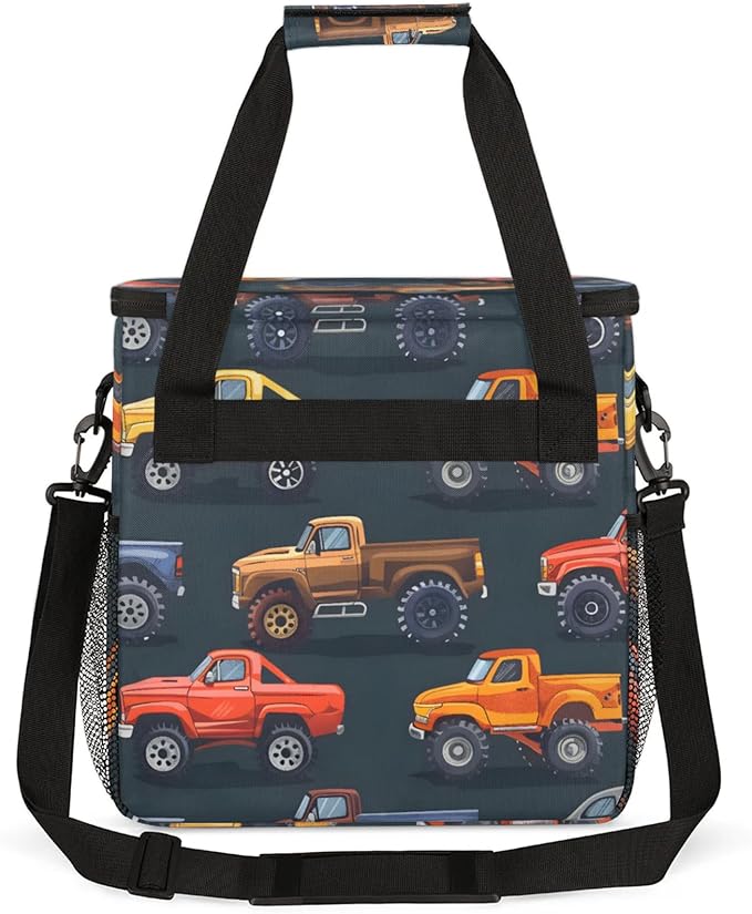 Trucks Theme Coffee Maker Travel Bag for Keurig K-Mini/K-Mini Plus Insulated Waterproof Tote with Pockets for K-Cup Portable Single-Serve Brewer Case