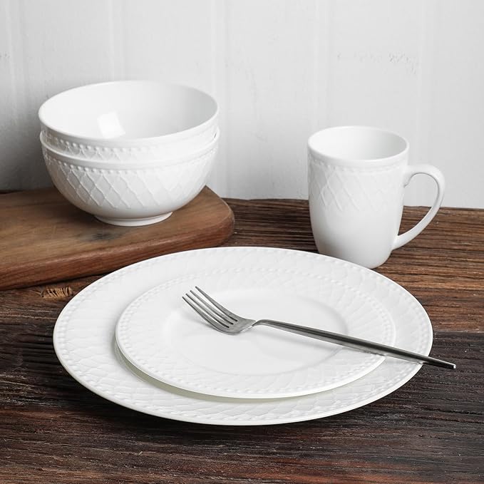 Stone Lain Alexandria 32-Piece Dinnerware Set Bone China White