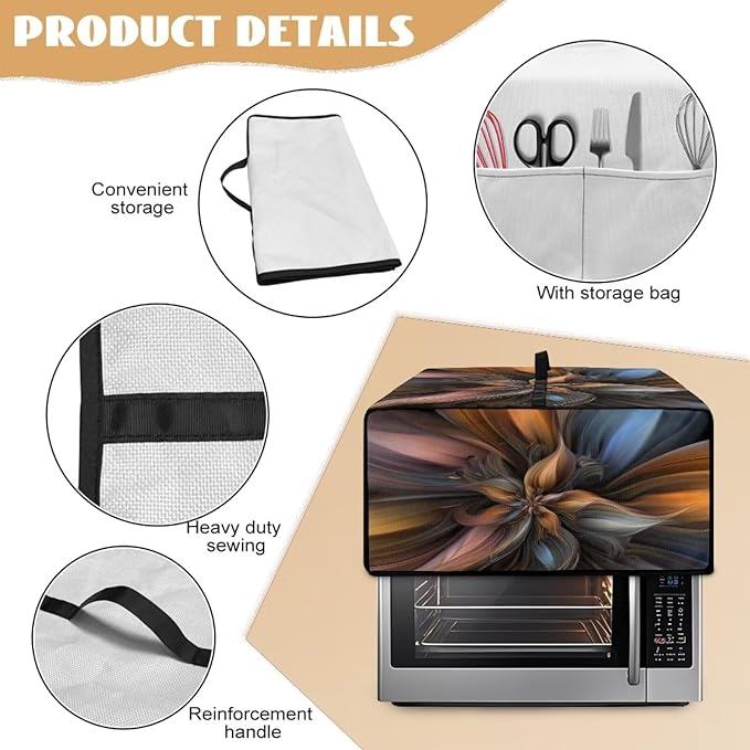 Toaster Oven Cover Heat-Resistant Dust-proof Air Fryer Protective Covers with Organizing Side Pockets to Hold Jam Spreader Knife &amp Toast Machine Tongs Beautiful Flowers