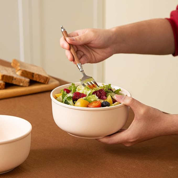 Timeworn Clay Cereal Bowls Set of 4 Hand-Finished Stoneware Bowls 6-Inch Farmhouse Soup and Oatmeal Bowl Microwave and Dishwasher Safe Creamy White