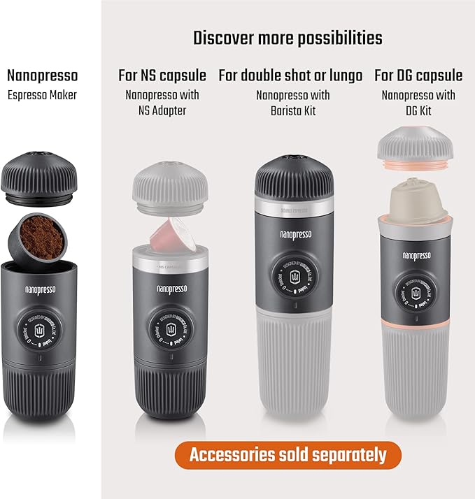 WACACO Nanopresso Portable Espresso Maker Bundled with Protective Case Upgrade Version of Minipresso Mini Travel Coffee Machine Perfect for Camping Travel and Office (New Elements Lava Red)