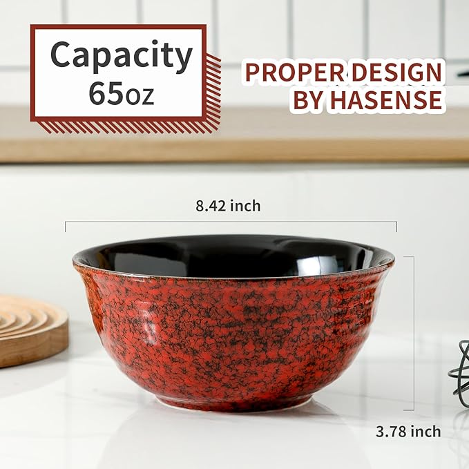 Hasense 10-Piece Service for 4 Dinnerware Set 65 Oz Bowls 10 inch Plates 15 Oz Mugs Red