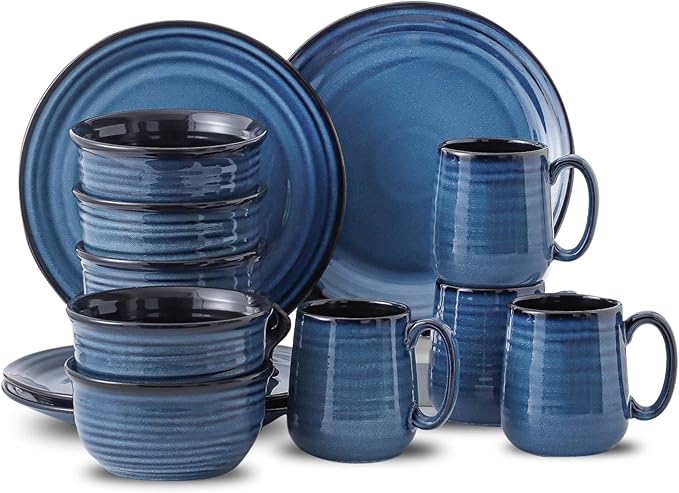 Hasense 14-Piece Dinnerware Set Chip and Scratch Resistant Plates and Bowls Stoneware Round Kitchen Dishes Set Service for 4 Dishwasher Oven Microwave Safe Blue