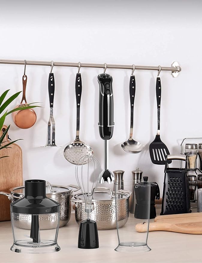 KOIOS 800-Watt/ 12-Speed Immersion Hand Blender(Titanium Reinforced) Turbo for Finer Results 4-in-1 Set Includes BPA-Free Food Chopper / Egg Beater / Beaker Ergonomic Grip Detachable