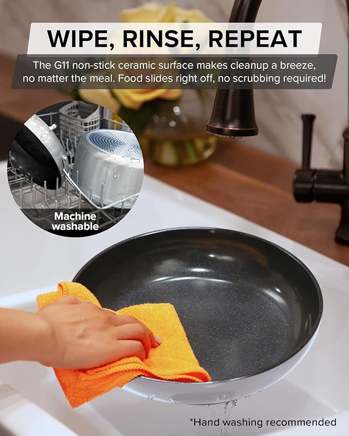 Nuwave Healthy G11-Pots and Pans Set Non Stick 9H Near-Diamond Hardness Scratch-Resistant Works on All Stovetops PFAS Free with Frying Pans Saucepans &amp Glass Lids Stay-Cool Handles Tinsel