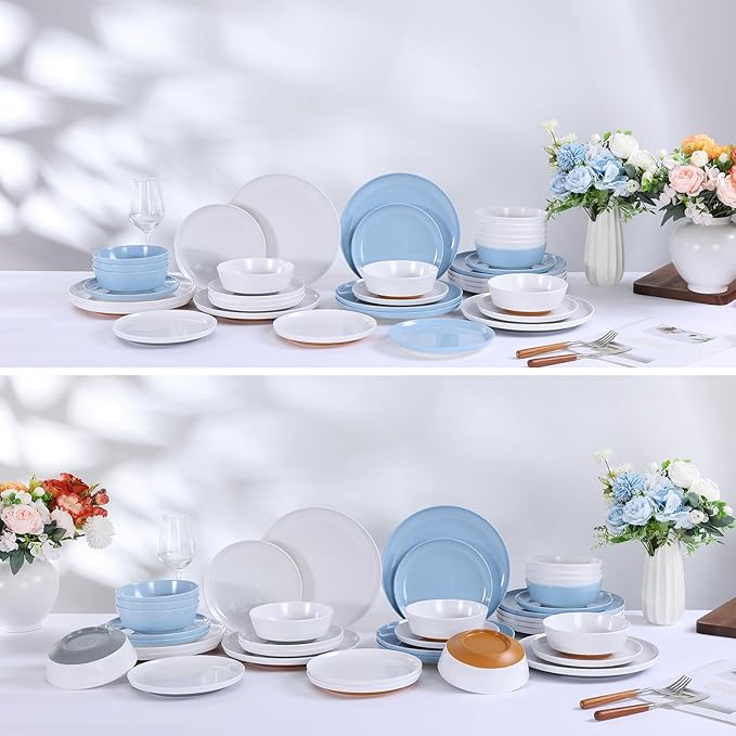 Webbylee 12-Piece Melamine Dinnerware Set for 4 – Unbreakable Plates &amp Bowls BPA-Free Lightweight Two-Tone White &amp Brown Ideal for Family Meals Camping Picnic Parties