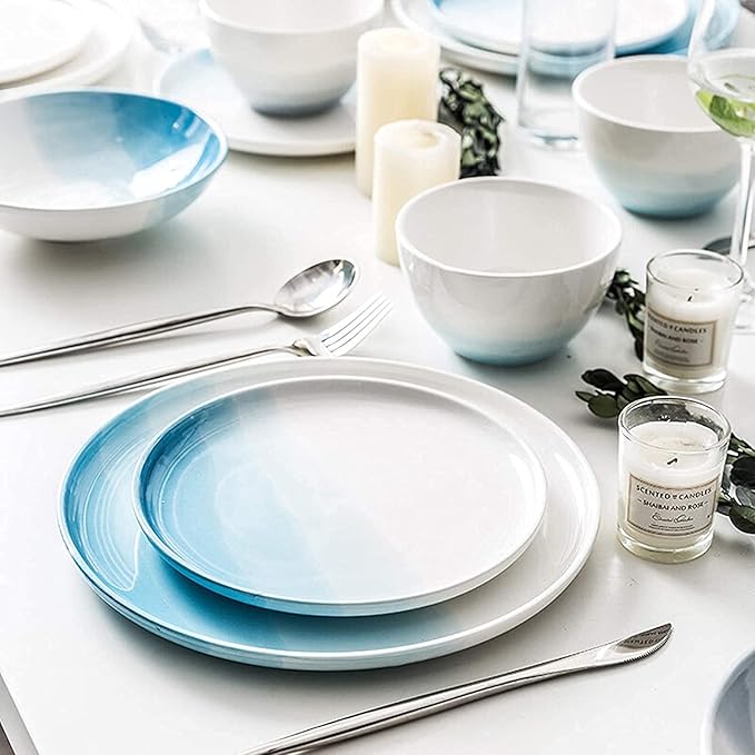 Porcelain Dinnerware Set Complete Porcelain Combination Modern Dinnerware Set Include Plates Bowls Sets -Service For 4/6Blue12 Pcs