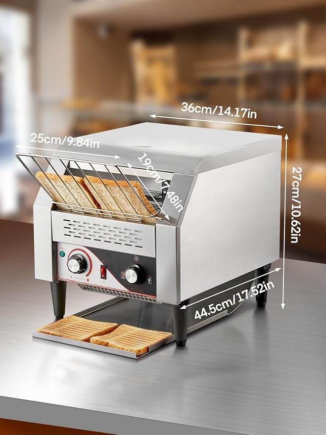 Commercial Conveyor Toaster 350 Slices/Hour Electric Stainless Heavy Duty Restaurant Toaster with Dual Heating Tube 7 Browning Levels for Bagel Restaurant Bakery Cafe Silver
