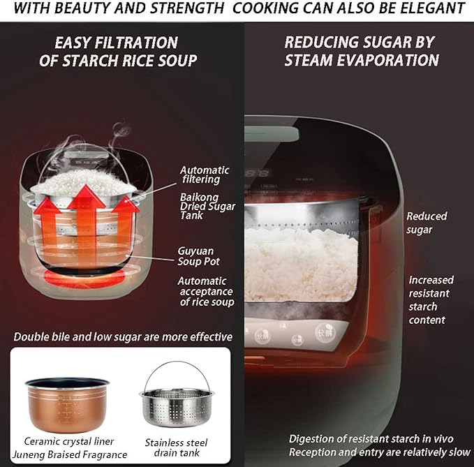 Smart Rice Cooker 3L Slow Cooker and Steame with 9 Cooking Functions 24-Hour Smart Appointment and Dual Bile Dual Mode