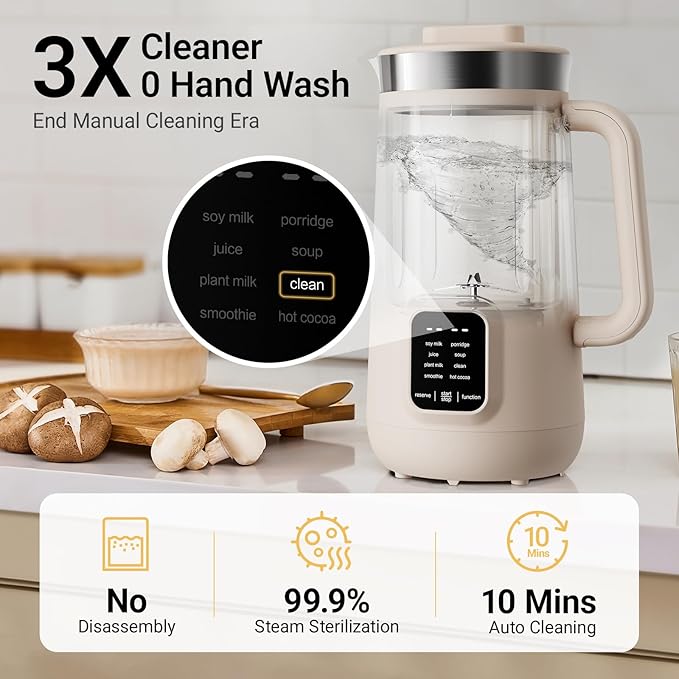 Bear 8 in 1 Nut Milk Maker Machine 40oz/1.2L Soy Milk Maker with Self Clean/12H Delay/6H Keep Warm One Touch Almond Milk Maker for Homemade Oat Soup Juice Plant Based and Non Dairy Beverages