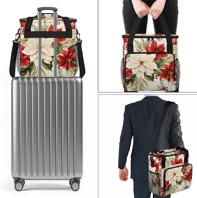 Colorful Flowers Coffee Maker Carrying Bag Holly Berry Flowers Travel Storage Bag Compatible with K-Mini or K-Mini Plus Single Serve Coffee Brewer Carrying Case with Pockets &amp Shoulder Strap