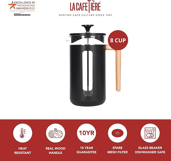 La Cafetière Pisa Stainless Steel Cafetière Eight Cup Black Gift Boxed