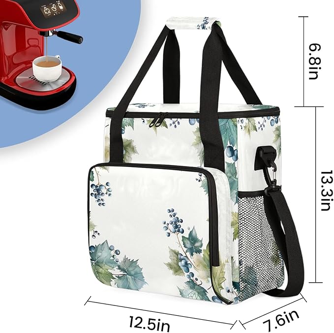 Grape Farmhouse Fruit Coffee Maker Carring Bag Large Insulated Storage Organizer Case Tote Bags with Shoulder Strap for Travel Work Picnic