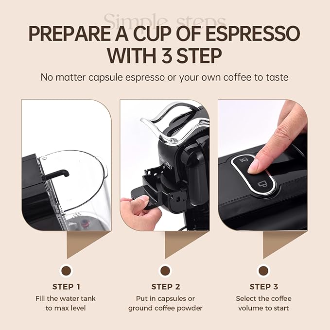 Tissting 4 in 1 Pod Coffee Maker 19Bar Pressure &amp 92℃ Constant Temperature - Fast 20s Brew for Hot Cold Coffee Programmable Single Double Serve 600ml Capacity with Auto Shutoff (US plug)