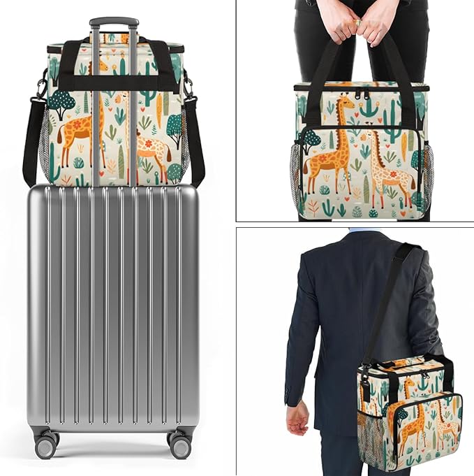 Forest Giraffe Coffee Maker Carrying Bag Graffiti Giraffe Travel Storage Bag Compatible with K-Mini or K-Mini Plus Single Serve Coffee Brewer Carrying Case with Multiple Pockets &amp Shoulder Strap