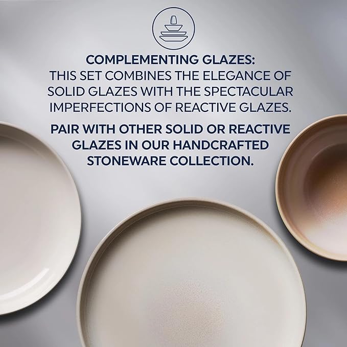 Corelle Stoneware Dinnerware Set Handmade Reactive &amp Solid Glazed Ceramic Plates and Bowls Modern Rustic Style Round Dishes Service for 4 Oatmeal 12 PIECE SET