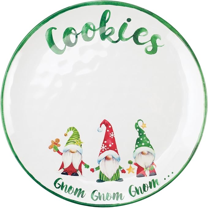 UPware 12 Piece Gnomies Melamine Dinnerware Sets Outdoor Dishes Set Plates and Bowls Sets Christmas Decorations Service for 4 White