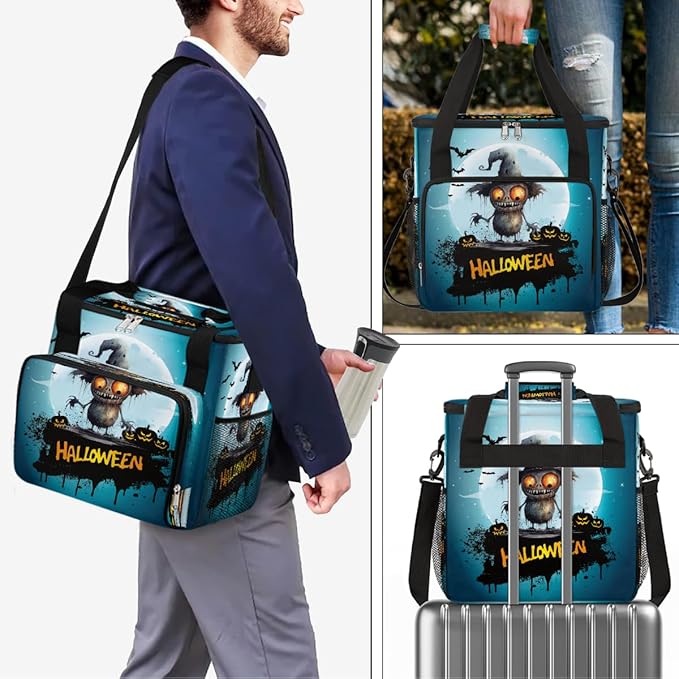 Halloween Monster Pumpkin Bat Coffee Maker Carring Bag Travel Carrying Storage Tote Bag Compatible with Keurig K-Mini or K-Mini Plus Portable Single Serve Coffee Brewer Case with Pockets