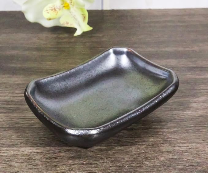 Ebros Gift Iron Black Clay Underglaze Technique Tetsu Kesho Porcelain Dinnerware Kitchen Set Asian Japanese Restaurant Supply (Pack Of 6 Rectangle Condiment Sauce Dishes 2oz)