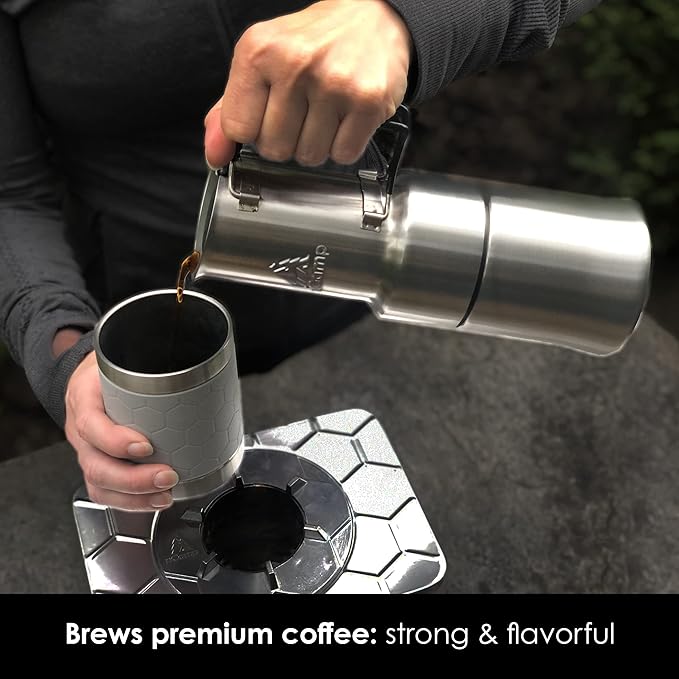 nCamp - Café Portable Coffee Maker Portable Espresso Machine Compact Camping Coffee Maker Stainless Steel Travel Coffee Maker with Camping Coffee Cup Reusable 12 oz