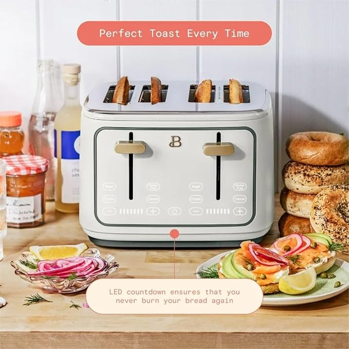 Four-slot Digital Touch Display Toaster with LED Countdown Extra Wide Self-Adjusting Slots Powerful Even Toasting