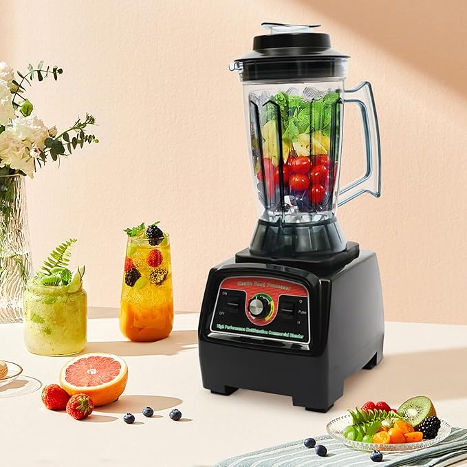 Commercial Fruit 3.3HP 2800W Mixer Power Juicer 3.9L Smoothie Maker Heavy Duty Food Processor with 2 In 1 Blades Black &amp Red