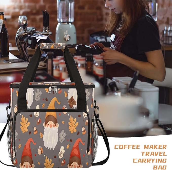 Christmas (611) Coffee Maker Carring Bag Travel Carrying Storage Tote Bag Compatible with Keurig K-Mini or K-Mini Plus Portable Single Serve Coffee Brewer Case with Pockets for K-cup Pods