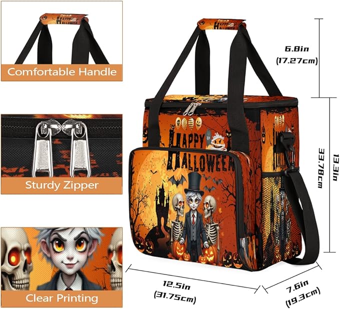 Skeleton Prince Pumpkin Bat Halloween Coffee Maker Carring Bag Travel Carrying Storage Tote Bag Compatible with Keurig K-Mini or K-Mini Plus Portable Single Serve Coffee Brewer Case with Pockets