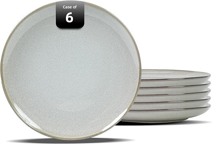 Organic Shape Highland Ceramic Dinner Plates 6pcs 11.65 Inch Handmade Reactive Glaze Dinnerware Sets with Wavy Edge for Kitchen Microwave &amp Dishwasher Safe Scratch Resistant-grey